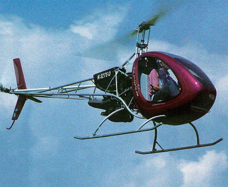 B J Schramm flying his two stroke helicopter kit