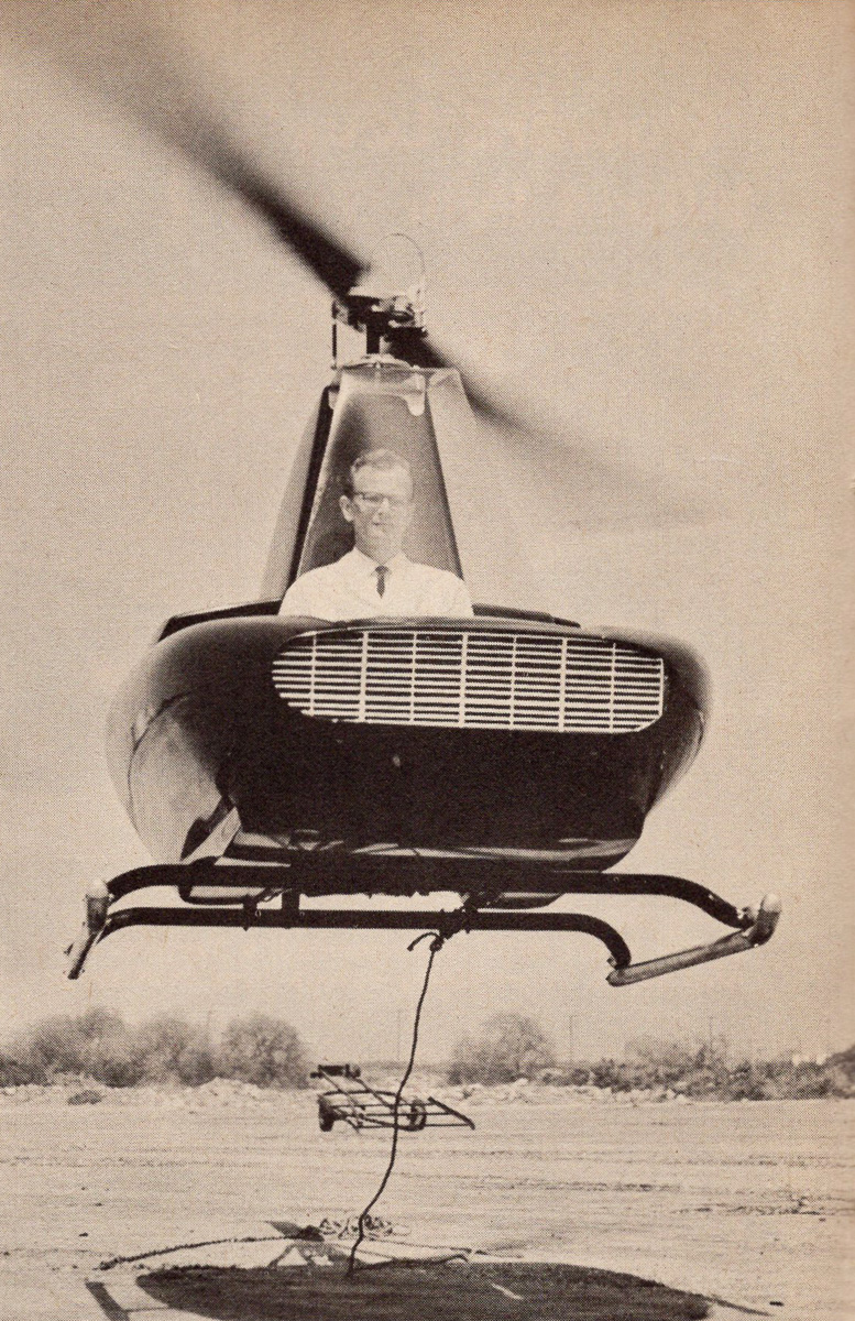 B J Schramm flying Javelin helicopter