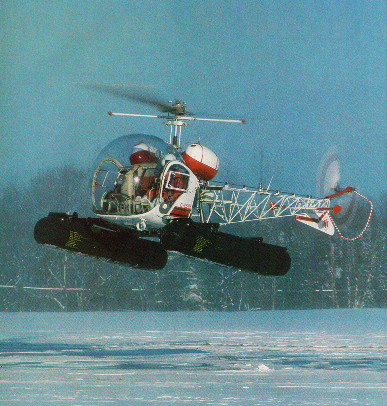 Bell 47 helicopter snow flying