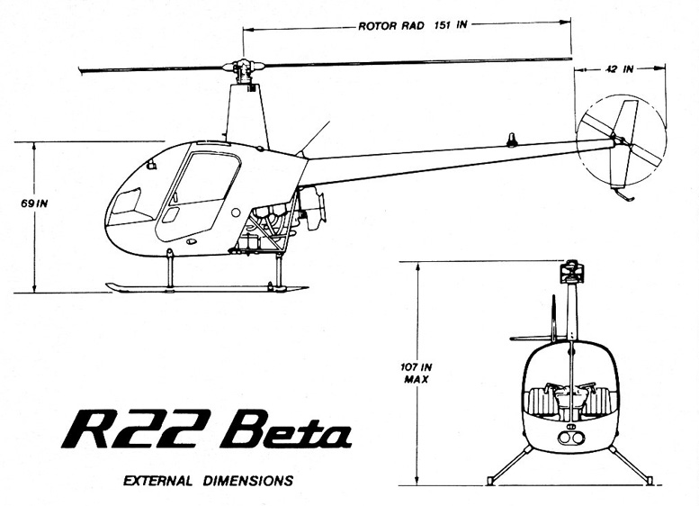 R22 beta helicopter external dimensions