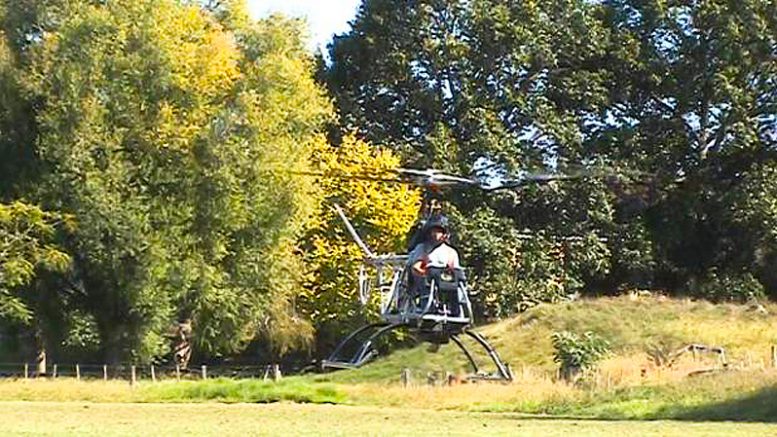 Cameron Carter hovering homebuilt helicopter